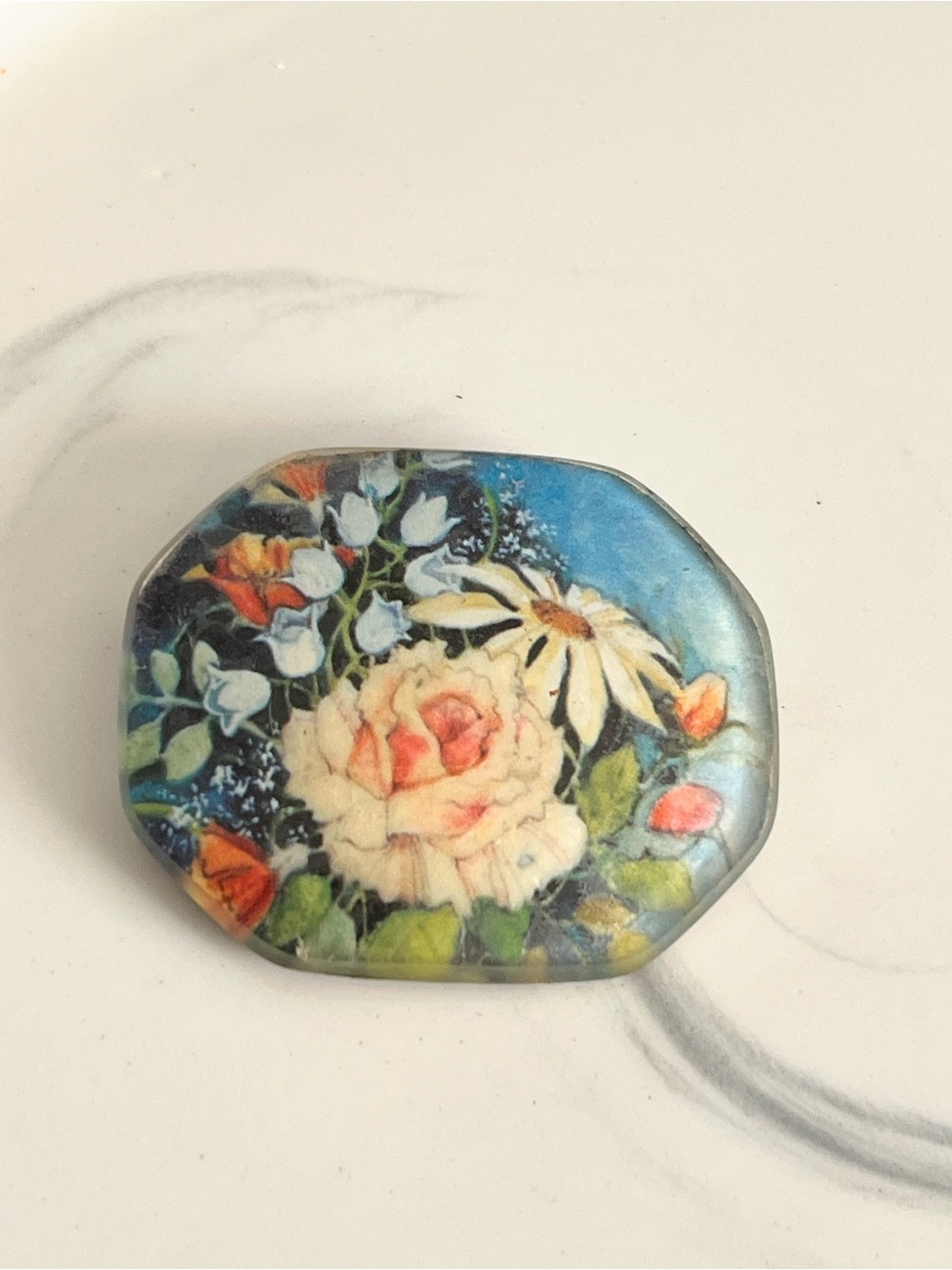 Vintage Floral Brooch Pin - Rose & Daisy Bouquet Art - Cottagecore Jewelry
